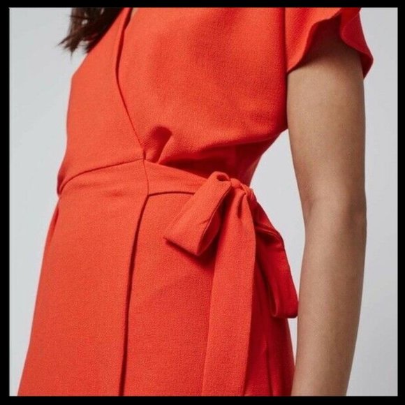 Topshop Bright Coral Crepe Tie Wrap Dress Petite 0 - Picture 5 of 5